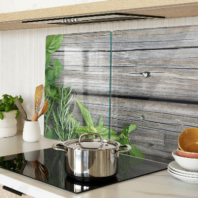 Planche à découper en verre Herbes vertes sur fond de bois