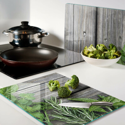 Planche à découper en verre Herbes vertes sur fond de bois