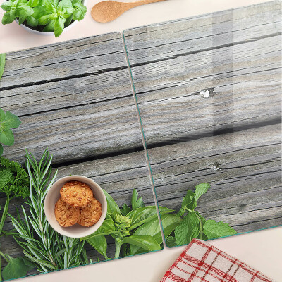 Planche à découper en verre Herbes vertes sur fond de bois