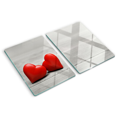 Planche à découper verre Coeurs rouges sur fond de bois