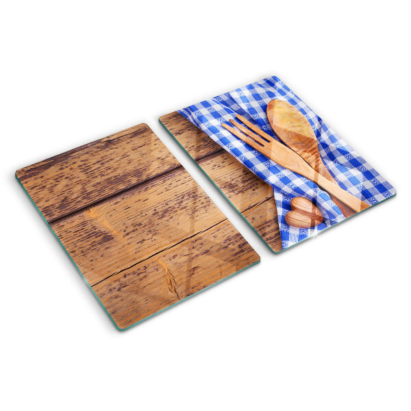 Planche à découper en verre Thème de cuisine avec accessoires en bois