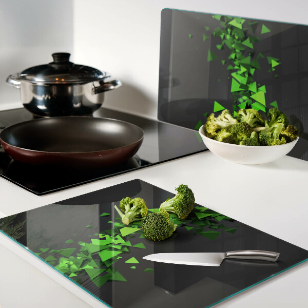 Planche à découper en verre Triangles verts sur fond noir