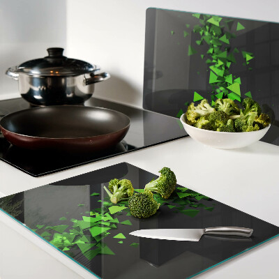 Planche à découper en verre Triangles verts sur fond noir