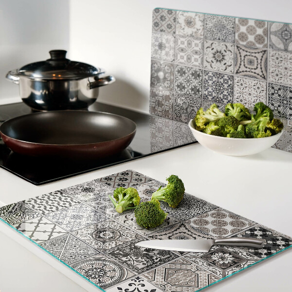 Planche à découper en verre Motifs de carreaux dans des tons de gris