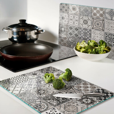 Planche à découper en verre Motifs de carreaux dans des tons de gris