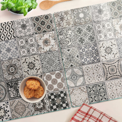 Planche à découper en verre Motifs de carreaux dans des tons de gris
