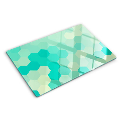 Planche à découper verre Motif hexagonal dans les tons turquoise