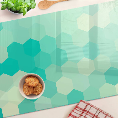 Planche à découper verre Motif hexagonal dans les tons turquoise