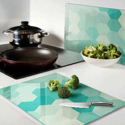 Planche à découper verre Motif hexagonal dans les tons turquoise