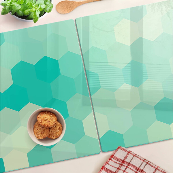 Planche à découper verre Motif hexagonal dans les tons turquoise