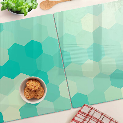 Planche à découper verre Motif hexagonal dans les tons turquoise