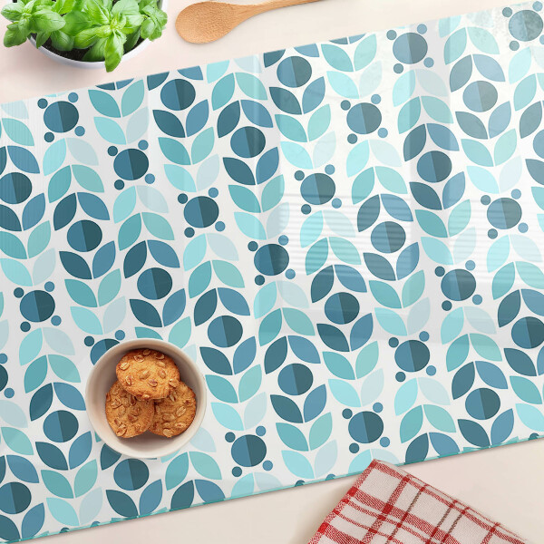 Planche à découper verre Feuilles aux tons bleus