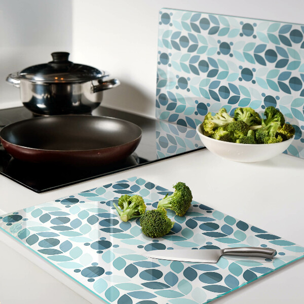 Planche à découper verre Feuilles aux tons bleus