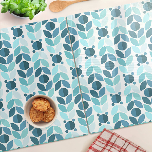 Planche à découper verre Feuilles aux tons bleus