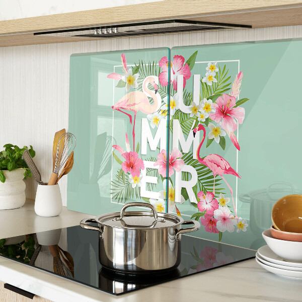Planche à découper verre Fleurs d'été et flamants roses