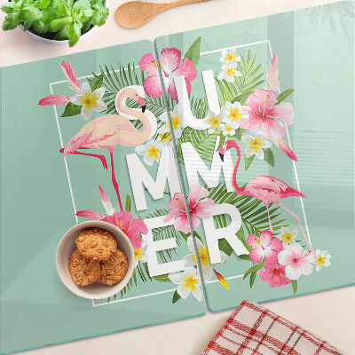 Planche à découper verre Fleurs d'été et flamants roses