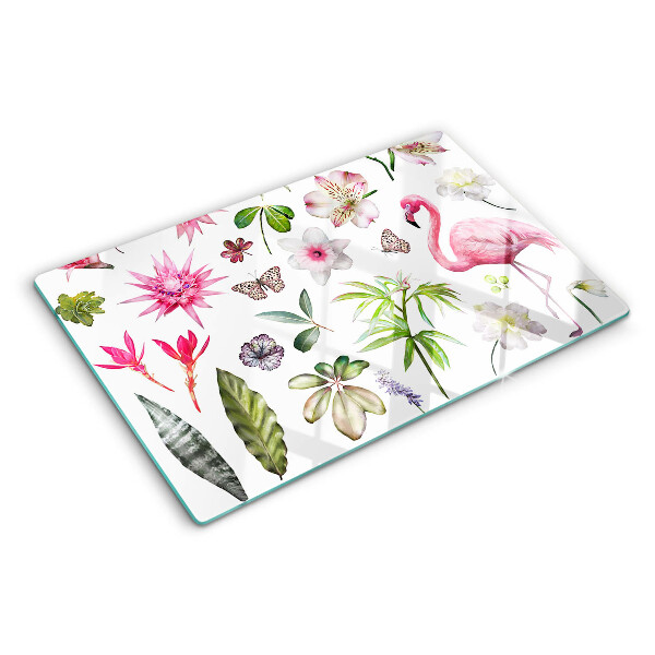 Planche à découper verre Collection de fleurs et d'oiseaux tropicaux