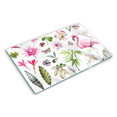 Planche à découper verre Collection de fleurs et d'oiseaux tropicaux
