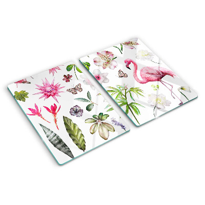 Planche à découper verre Collection de fleurs et d'oiseaux tropicaux