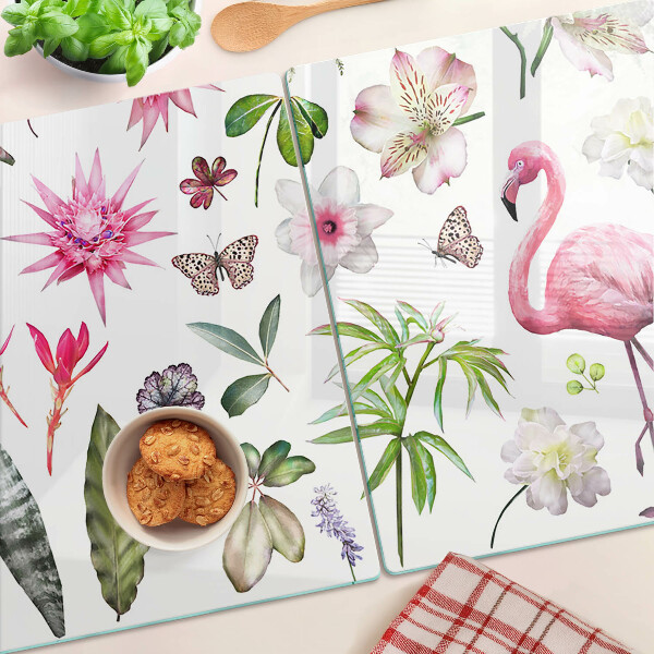 Planche à découper verre Collection de fleurs et d'oiseaux tropicaux