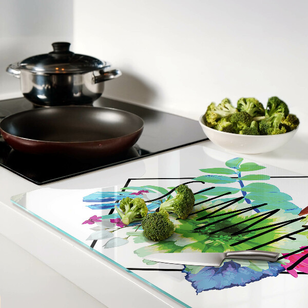 Planche à découper en verre Fleurs d'été avec le mot « ÉTÉ »