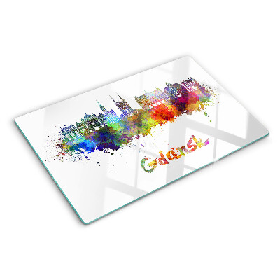 Planche à découper en verre Gdańsk aux couleurs de l'aquarelle
