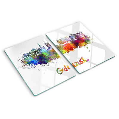 Planche à découper en verre Gdańsk aux couleurs de l'aquarelle