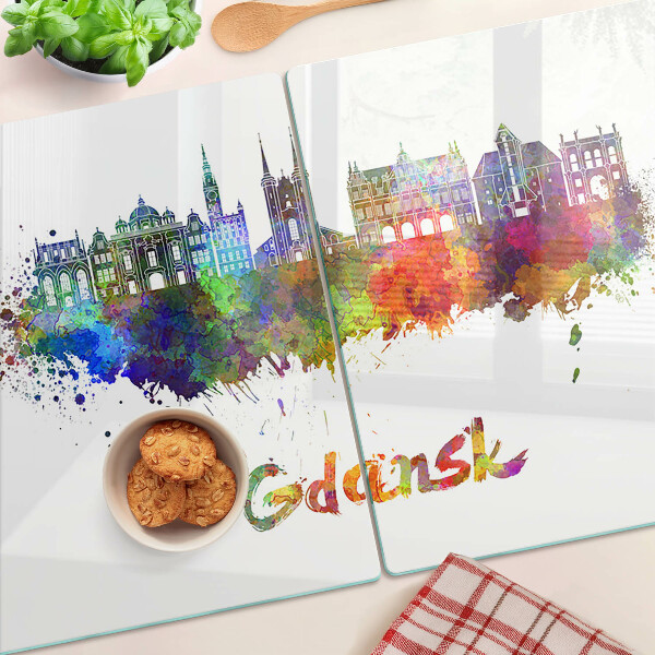 Planche à découper en verre Gdańsk aux couleurs de l'aquarelle