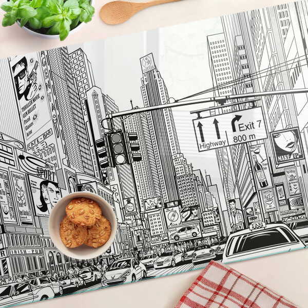 Planche à découper verre New York en style bande dessinée