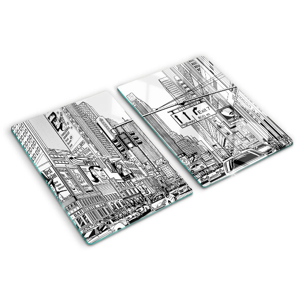 Planche à découper verre New York en style bande dessinée