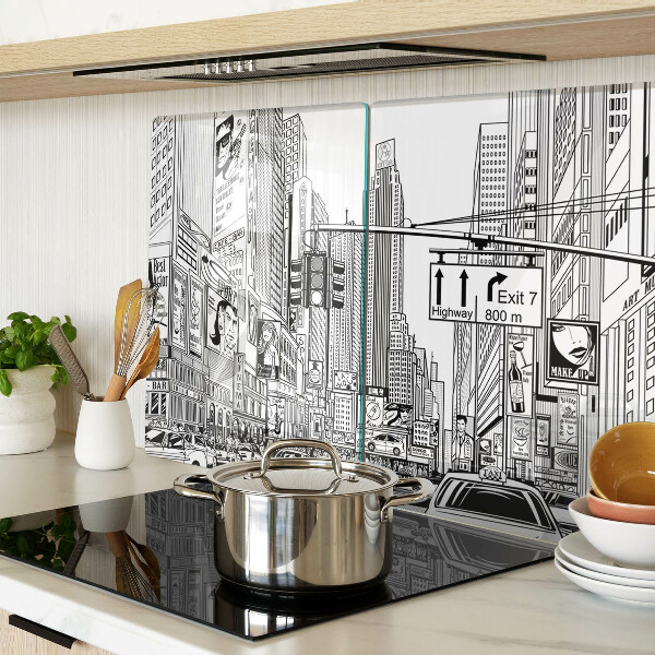 Planche à découper verre New York en style bande dessinée