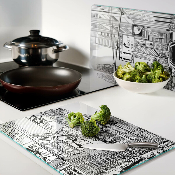Planche à découper verre New York en style bande dessinée
