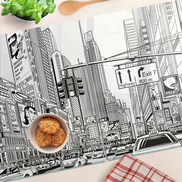 Planche à découper verre New York en style bande dessinée
