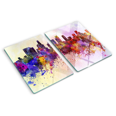 Planche à découper en verre Paysage de silhouette de ville à l'aquarelle