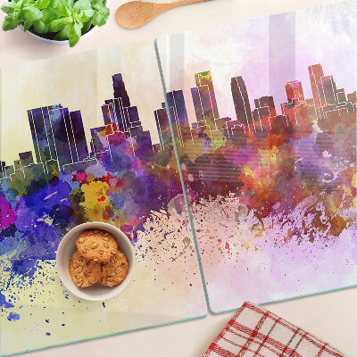 Planche à découper en verre Paysage de silhouette de ville à l'aquarelle