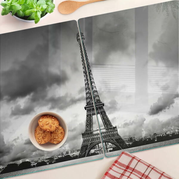 Planche à découper verre La Tour Eiffel en noir et blanc