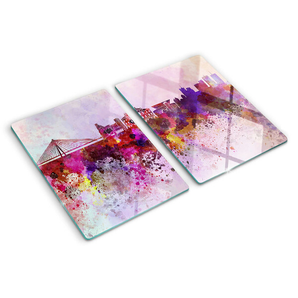 Planche à découper en verre Une ville au style aquarelle