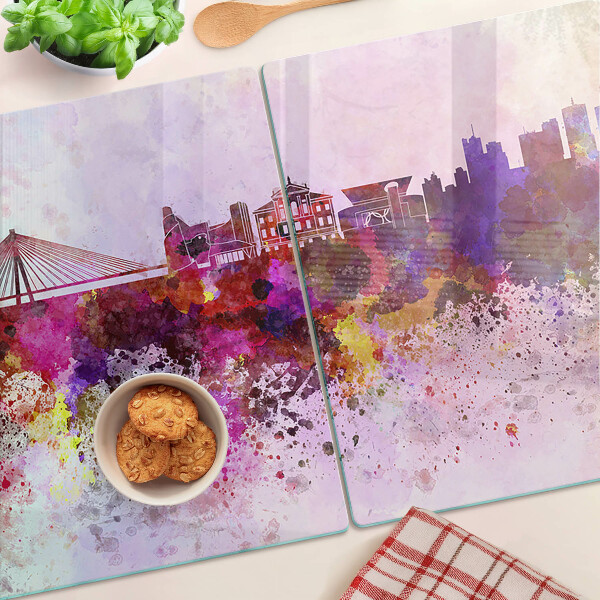 Planche à découper en verre Une ville au style aquarelle