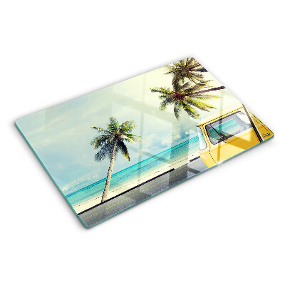 Planche à découper verre Plage avec des palmiers et une voiture