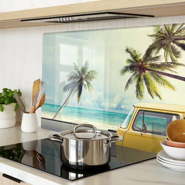 Planche à découper verre Plage avec des palmiers et une voiture
