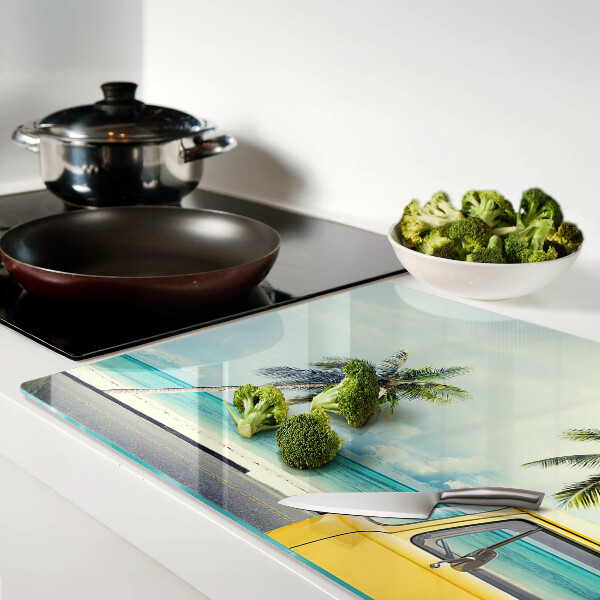 Planche à découper verre Plage avec des palmiers et une voiture
