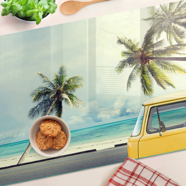 Planche à découper verre Plage avec des palmiers et une voiture
