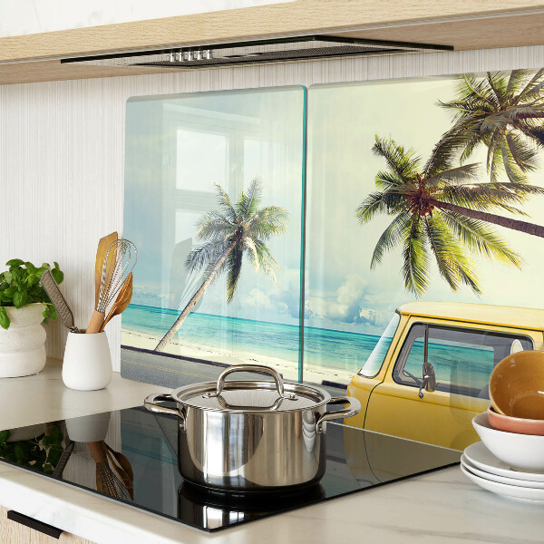 Planche à découper verre Plage avec des palmiers et une voiture