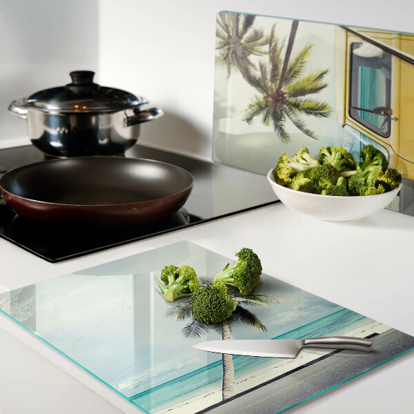 Planche à découper verre Plage avec des palmiers et une voiture