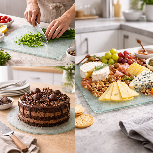 Planche à découper en verre de forme hexagonale semi-transparente