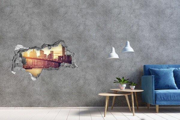 Autocollant à effet 3d trou Le pont de Brooklyn au coucher du soleil