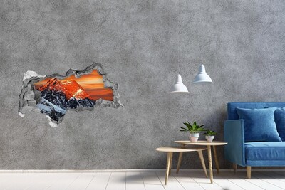 Sticker mural effet trou 3d Montagnes au coucher du soleil