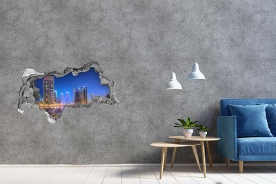 Sticker mural effet trou 3d Ville moderne la nuit