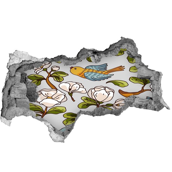 Sticker trou dans le mur Paradis fleuri avec un oiseau