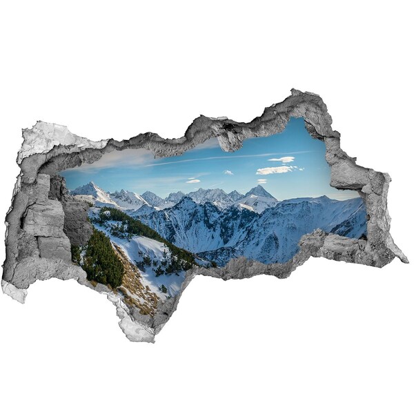 Sticker mural effet trou 3d paysage de montagne hivernal